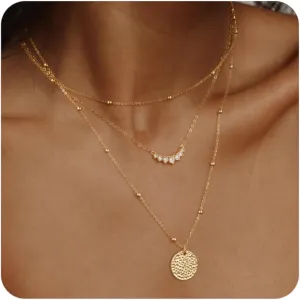 Layered Gold Silver Necklaces for Women, Stackable Stack 14K Real Gold Plated Silver Chain Necklace Diamond Circle CZ Layering Pendant Necklaces Trendy Gold Jewelry Set Gifts