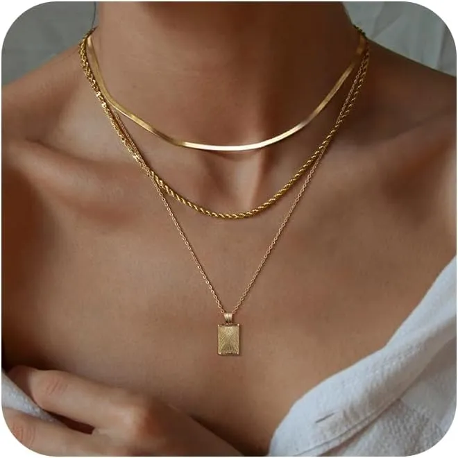 Layered Gold Silver Necklaces for Women, Stackable Stack 14K Real Gold Plated Silver Chain Necklace Diamond Circle CZ Layering Pendant Necklaces Trendy Gold Jewelry Set Gifts