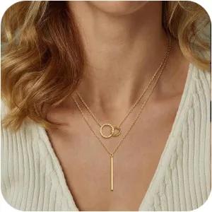 Layered Gold Silver Necklaces for Women, Stackable Stack 14K Real Gold Plated Silver Chain Necklace Diamond Circle CZ Layering Pendant Necklaces Trendy Gold Jewelry Set Gifts