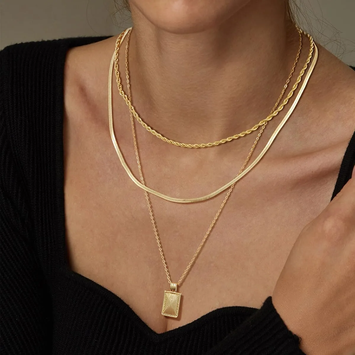 Layered Gold Silver Necklaces for Women, Stackable Stack 14K Real Gold Plated Silver Chain Necklace Diamond Circle CZ Layering Pendant Necklaces Trendy Gold Jewelry Set Gifts