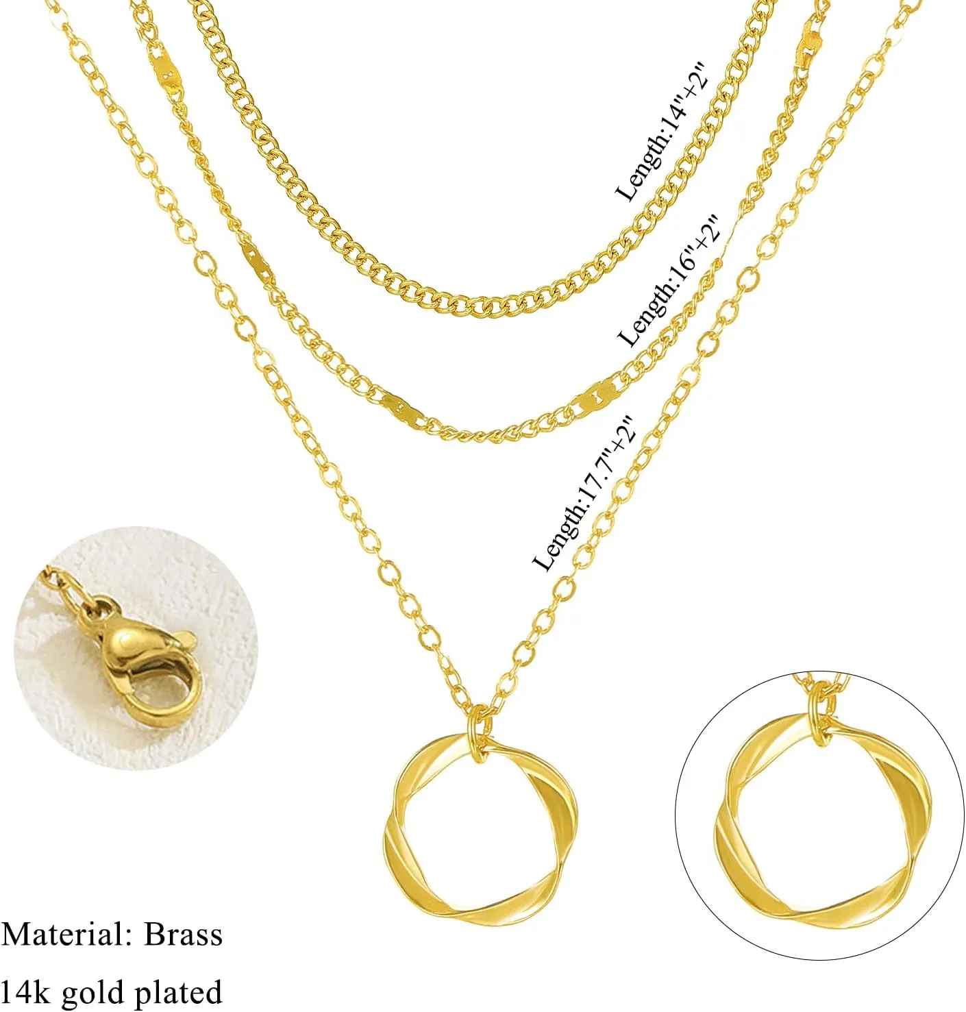 Layered Gold Silver Necklaces for Women,Stack 14K 18K Gold Plated Silver Necklaces Layering Circle Long Trendy Chunky Chain Necklace Set Dainty Bar Jewelry