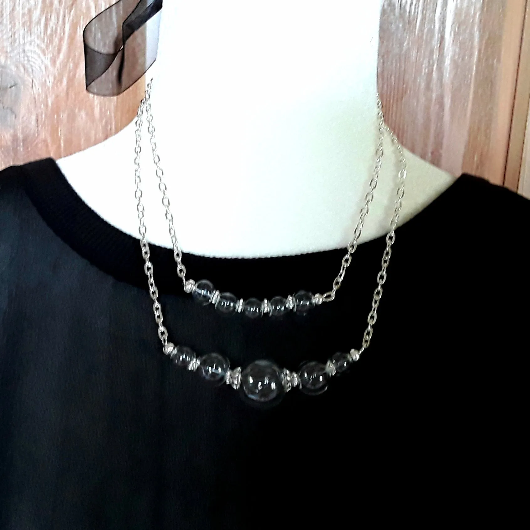 Layered Modern Hand Blown Glass Bubble Necklace Set in Gold or Silver Plate Chain
