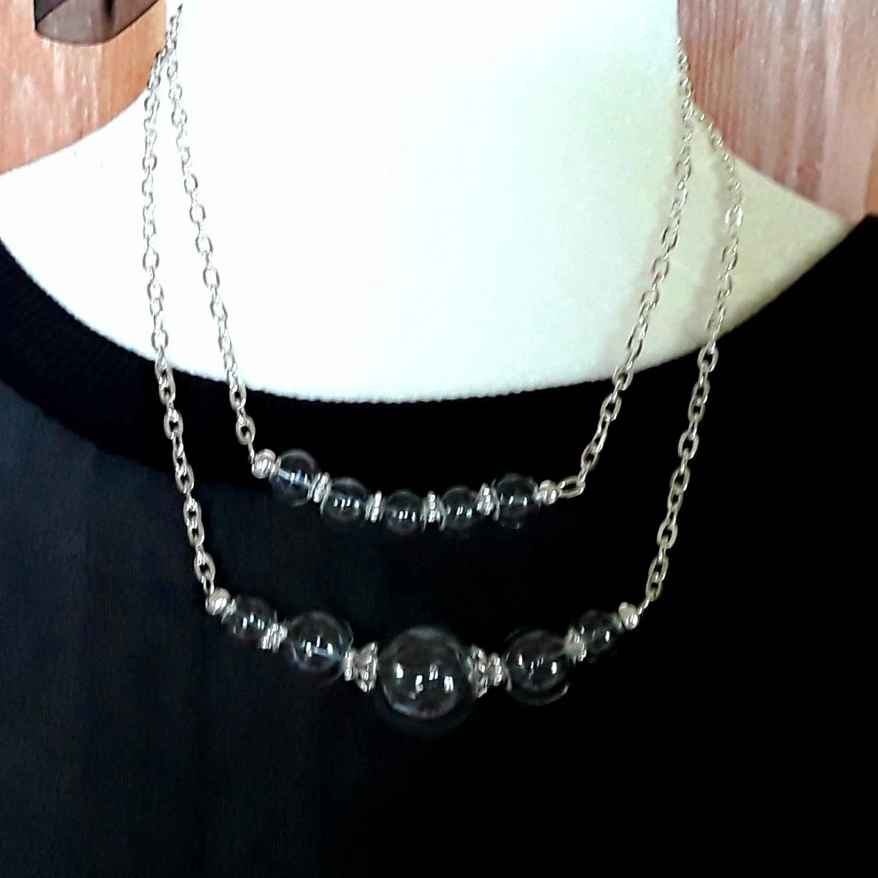 Layered Modern Hand Blown Glass Bubble Necklace Set in Gold or Silver Plate Chain