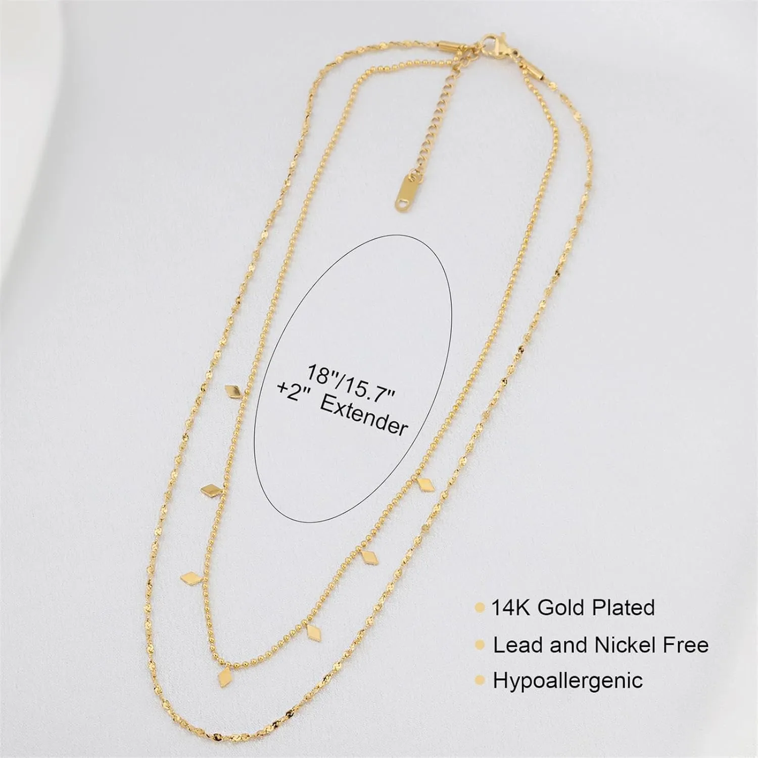Layered Necklace Set, 14k Gold Plated Layered Gold Necklaces for Women Dainty Double Double Layer Snake Chain Herringbone Satellite Bead Chain Necklace Gold Jewelry