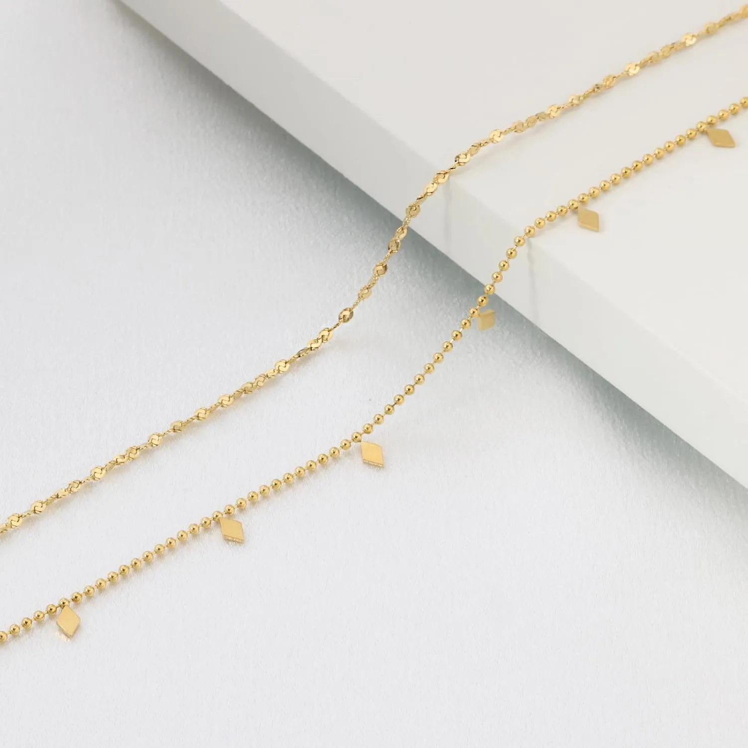 Layered Necklace Set, 14k Gold Plated Layered Gold Necklaces for Women Dainty Double Double Layer Snake Chain Herringbone Satellite Bead Chain Necklace Gold Jewelry