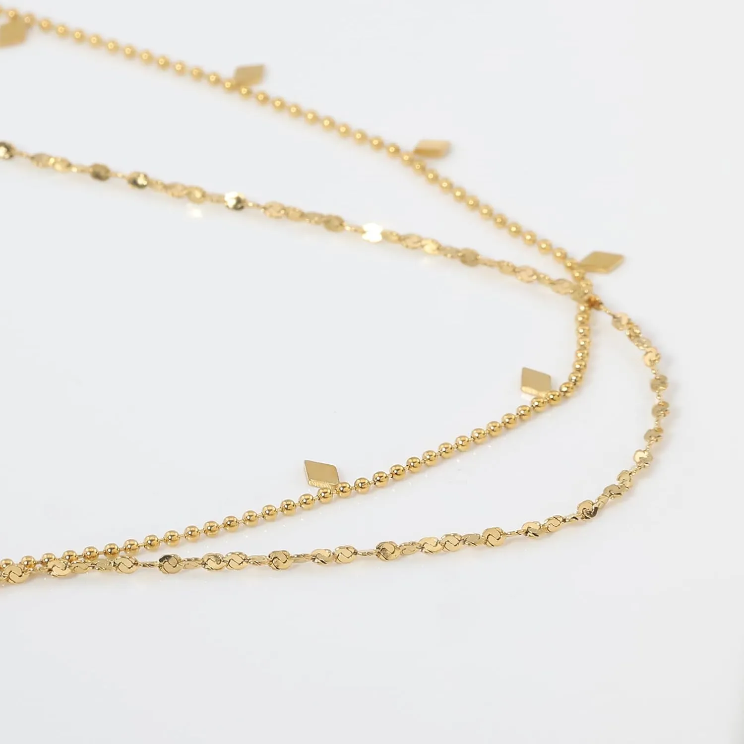 Layered Necklace Set, 14k Gold Plated Layered Gold Necklaces for Women Dainty Double Double Layer Snake Chain Herringbone Satellite Bead Chain Necklace Gold Jewelry