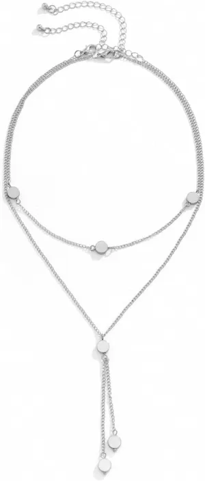 Layered Necklace Trendy, Gold Necklaces 2 Layer Pendant Necklaces Round Long Chain Design Friendship