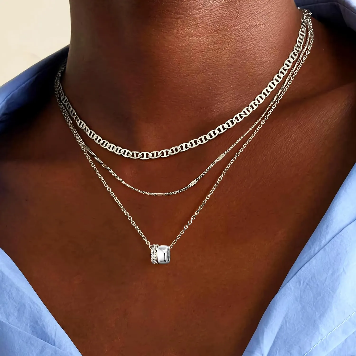Layered Necklaces for Women - 14K Gold Plated Necklace, Dainty 3Pcs Layered Stacked Necklace, Circle Chain Necklaces, Non Tarnish Waterproof Jewelry, Birthday Gifts Mothers Day Gift