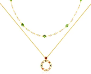 Layered Necklaces for Women 14k Gold Plated Pendant Minimalist Green Evil Eye Choker Necklace Dainty Gold Necklace Jewelry