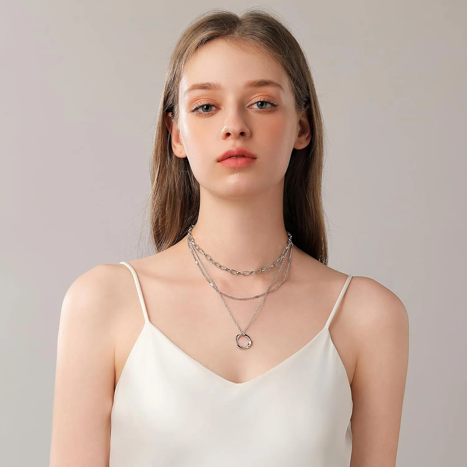 Layered Necklaces for Women Trendy 14K Gold Plated Sterling Silver Pendant Chain Necklace Charm Fashion Jewelry Set for Women Teen Girls