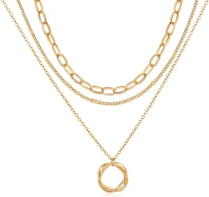 Layered Necklaces for Women Trendy 14K Gold Plated Sterling Silver Pendant Chain Necklace Charm Fashion Jewelry Set for Women Teen Girls