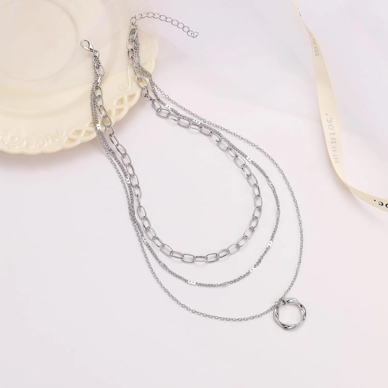 Layered Necklaces for Women Trendy 14K Gold Plated Sterling Silver Pendant Chain Necklace Charm Fashion Jewelry Set for Women Teen Girls