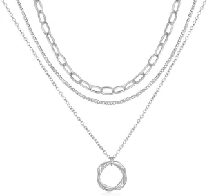 Layered Necklaces for Women Trendy 14K Gold Plated Sterling Silver Pendant Chain Necklace Charm Fashion Jewelry Set for Women Teen Girls