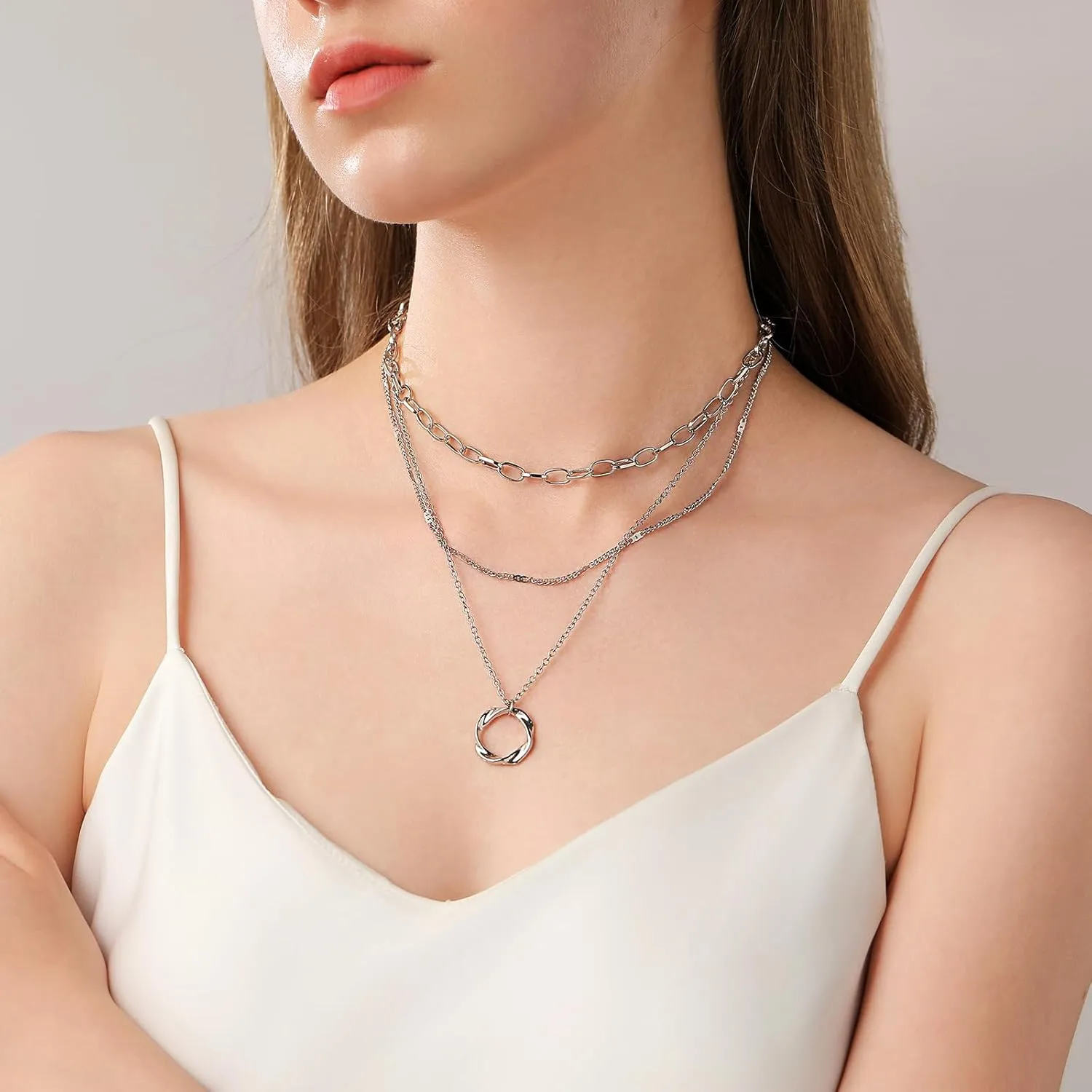Layered Necklaces for Women Trendy 14K Gold Plated Sterling Silver Pendant Chain Necklace Charm Fashion Jewelry Set for Women Teen Girls