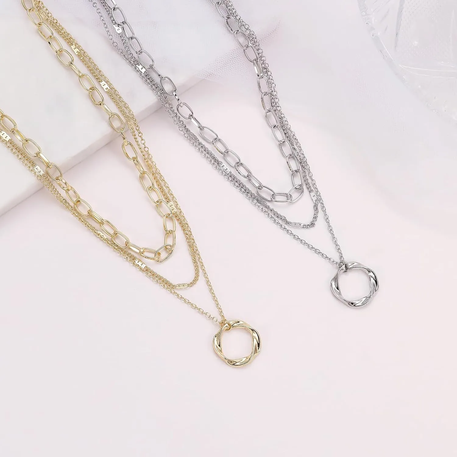 Layered Necklaces for Women Trendy 14K Gold Plated Sterling Silver Pendant Chain Necklace Charm Fashion Jewelry Set for Women Teen Girls