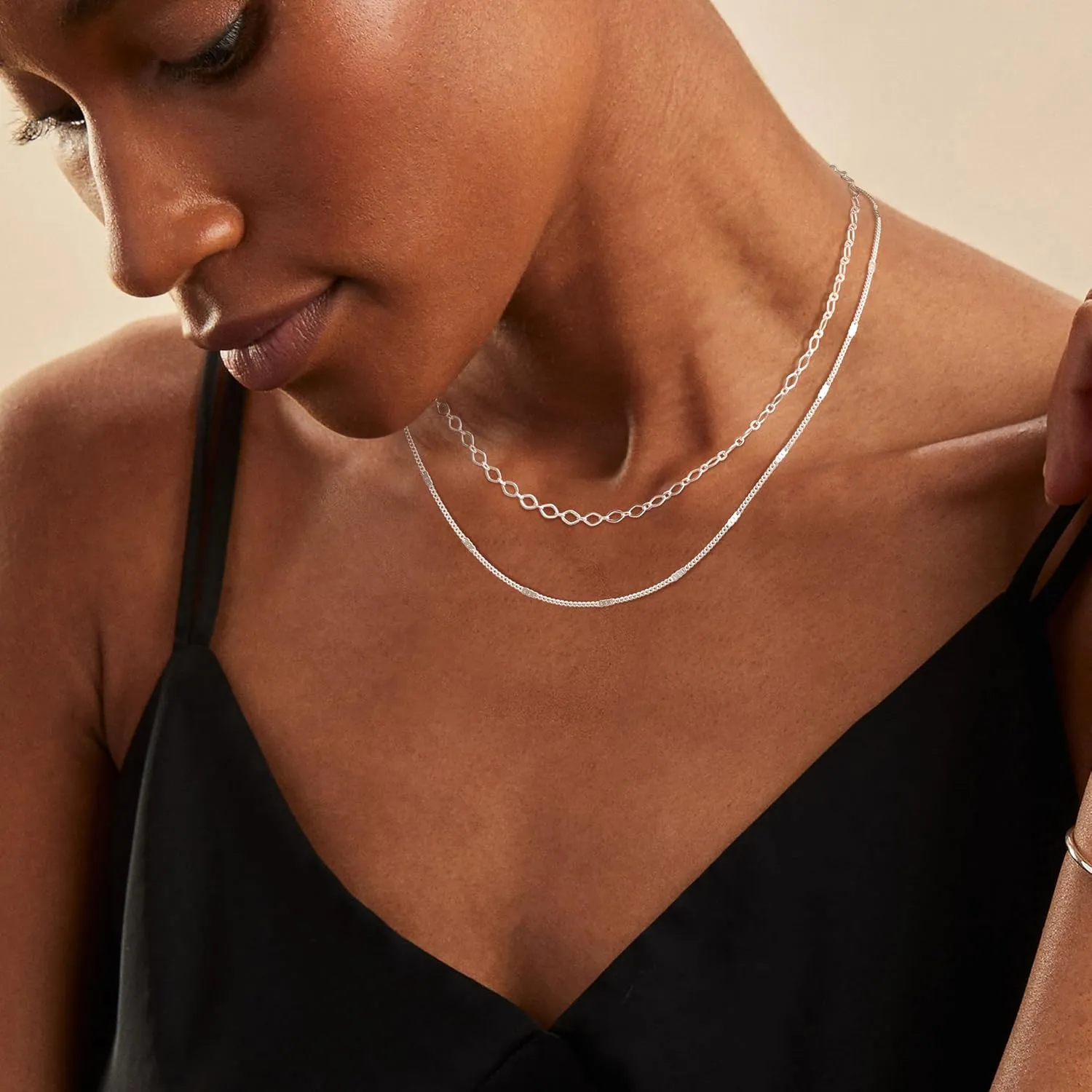 Layered Silver Necklaces for Women: Dainty Double Choker Necklace for Women Silver Plated Satellite Necklace Stack Paperclip Chain Necklace Jewelry for Women Trendy 14/16/18 Inches