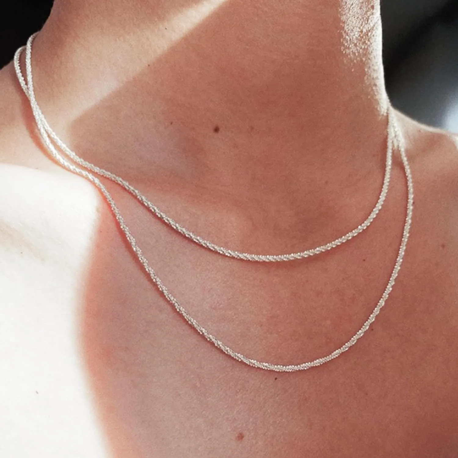 Layered Silver Necklaces for Women: Dainty Double Choker Necklace for Women Silver Plated Satellite Necklace Stack Paperclip Chain Necklace Jewelry for Women Trendy 14/16/18 Inches