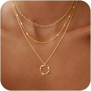Layered Silver Necklaces for Women Stackable Stack Choker Necklaces for Women Trendy Layering Circle Pendant Chain Necklace