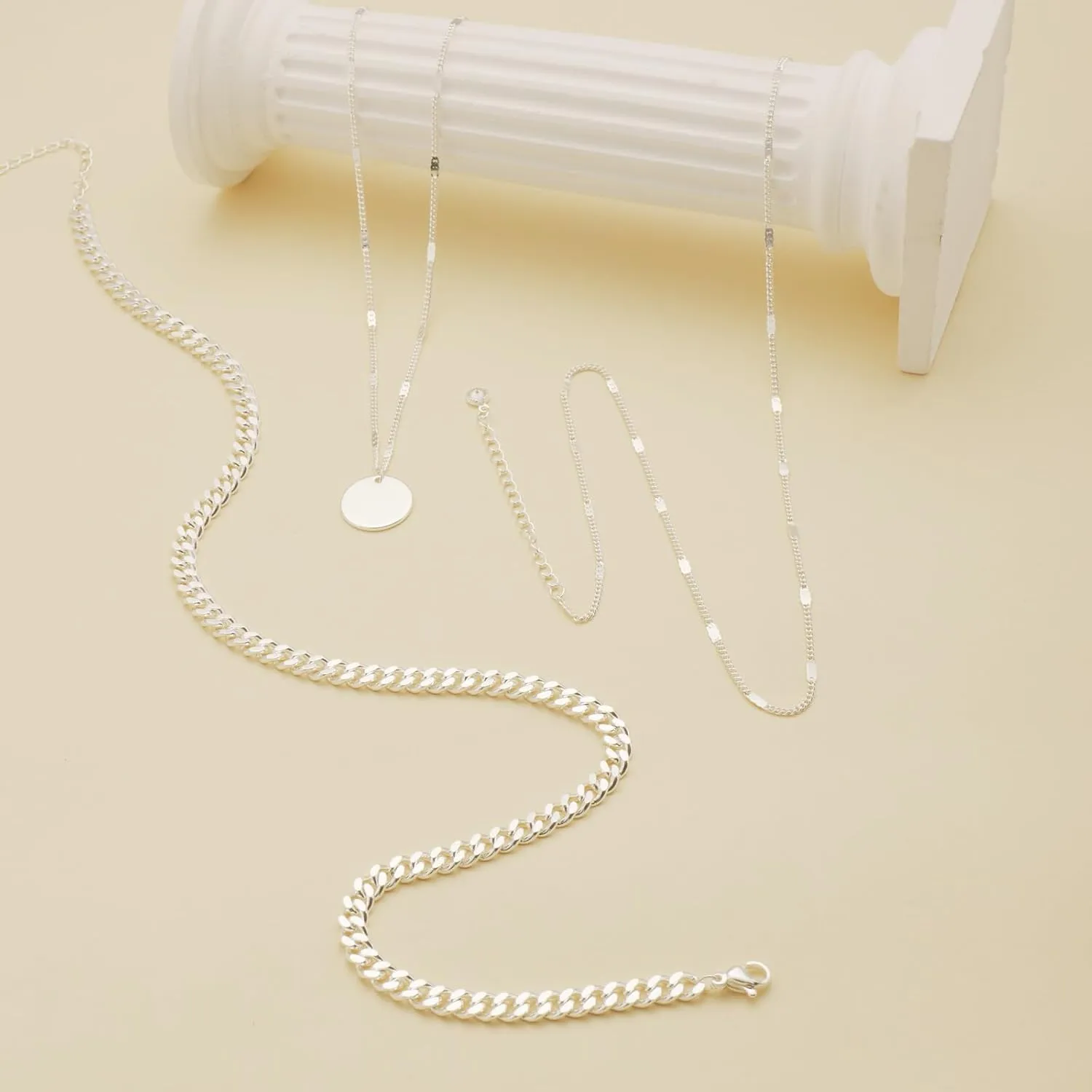 Layered Silver Necklaces for Women, Sterling Silver Stackable Stack Choker Necklaces for Women Trendy Layering Circle Pendant Chain Necklace Set Jewelry for Women