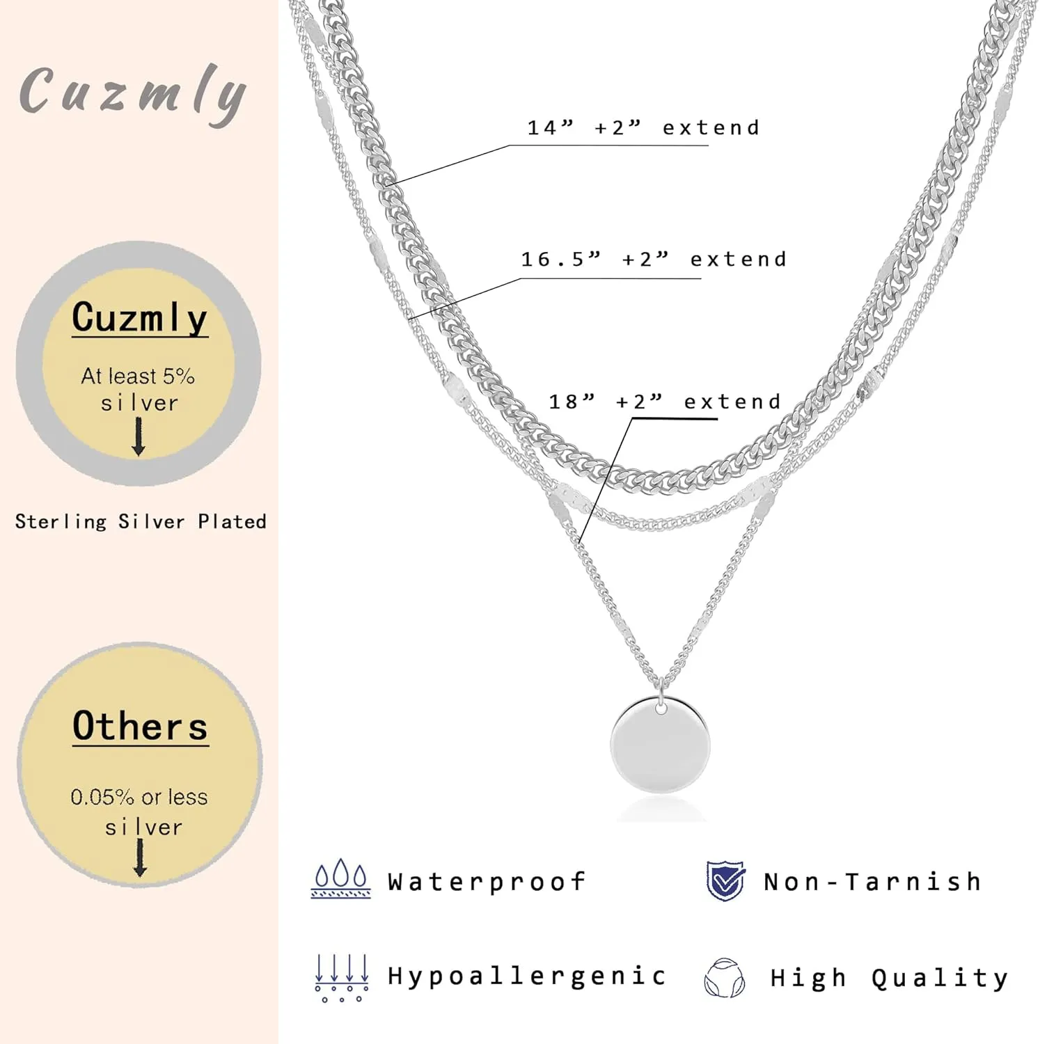 Layered Silver Necklaces for Women, Sterling Silver Stackable Stack Choker Necklaces for Women Trendy Layering Circle Pendant Chain Necklace Set Jewelry for Women