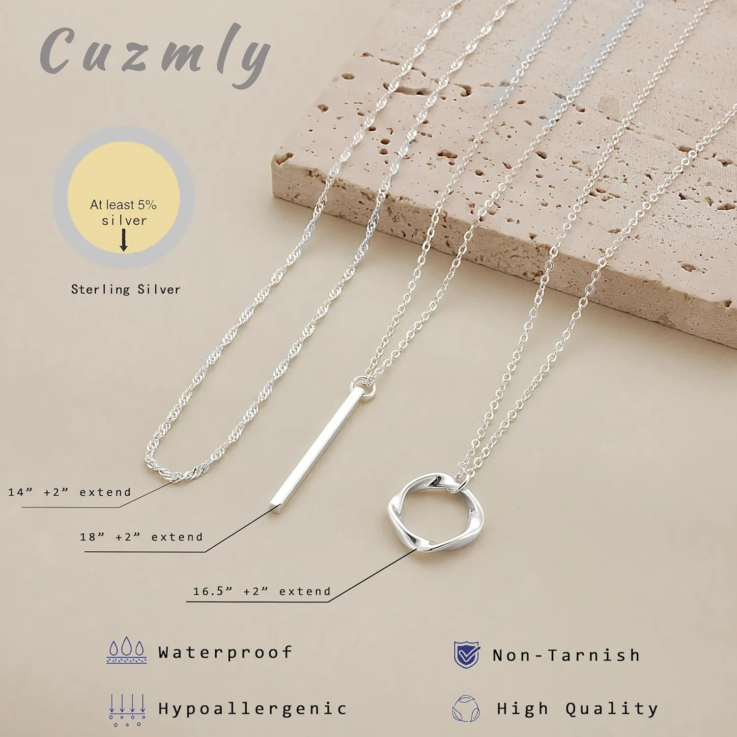 Layered Silver Necklaces for Women, Sterling Silver Stackable Stack Choker Necklaces for Women Trendy Layering Circle Pendant Chain Necklace Set Jewelry for Women