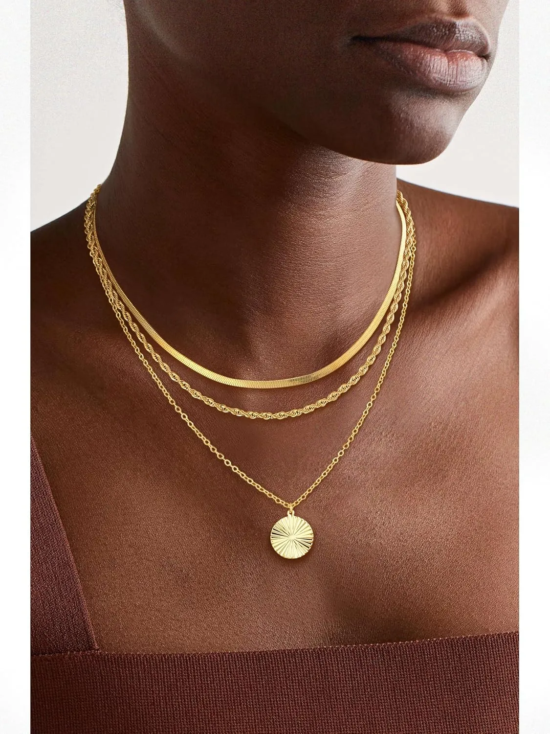 Layered Silver Necklaces for Women, Sterling Silver Stackable Stack Choker Necklaces Trendy Real Gold Plated Layering Disc Circle Pendant Chain Dainty Necklace Set Jewelry for Women