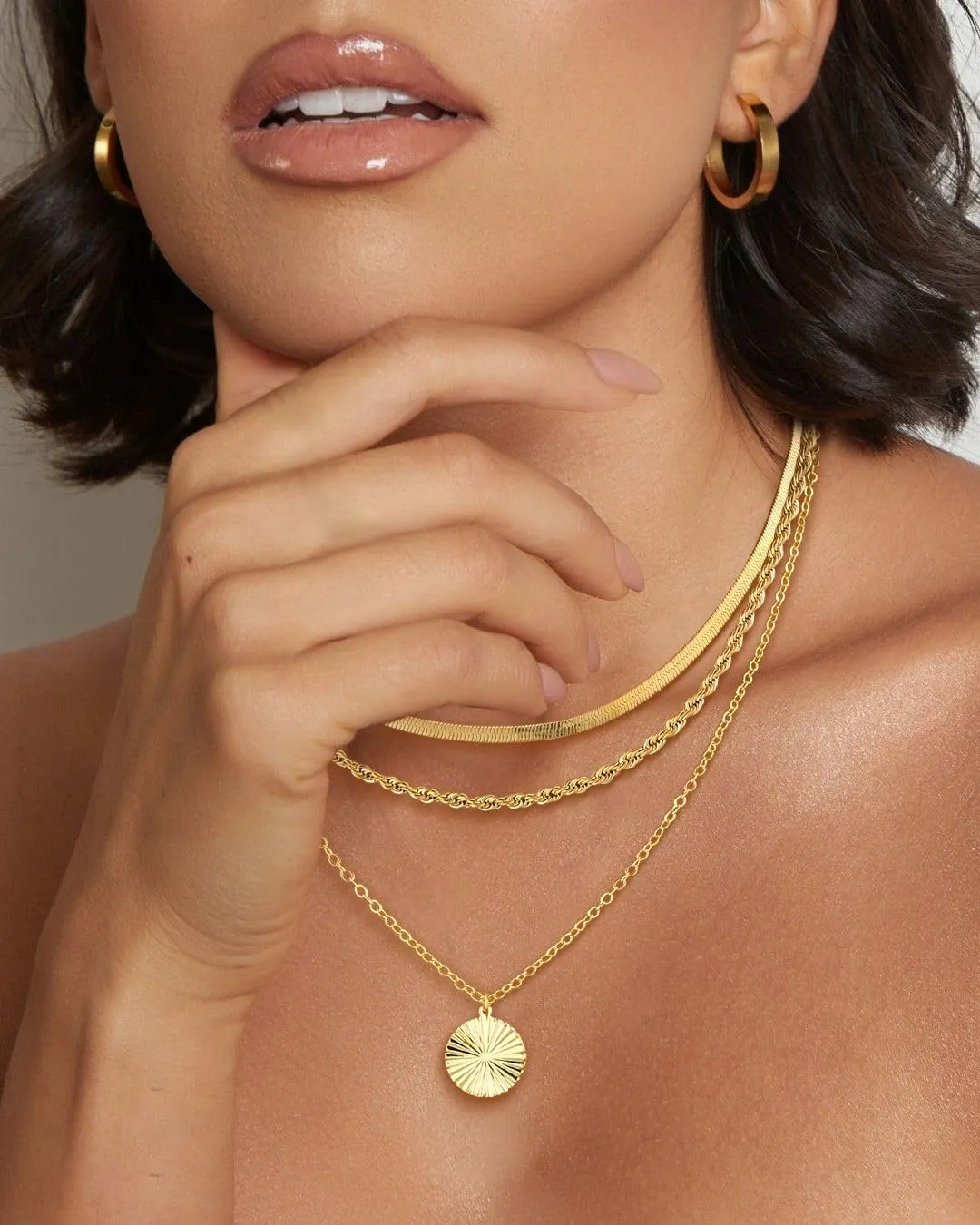 Layered Silver Necklaces for Women, Sterling Silver Stackable Stack Choker Necklaces Trendy Real Gold Plated Layering Disc Circle Pendant Chain Dainty Necklace Set Jewelry for Women