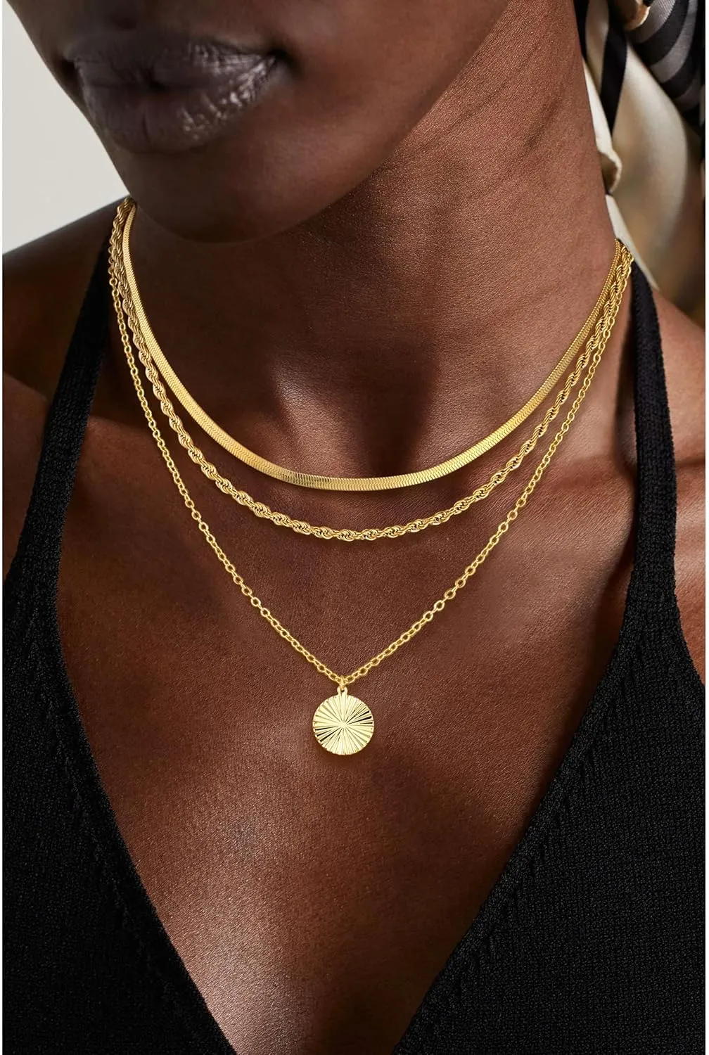 Layered Silver Necklaces for Women, Sterling Silver Stackable Stack Choker Necklaces Trendy Real Gold Plated Layering Disc Circle Pendant Chain Dainty Necklace Set Jewelry for Women