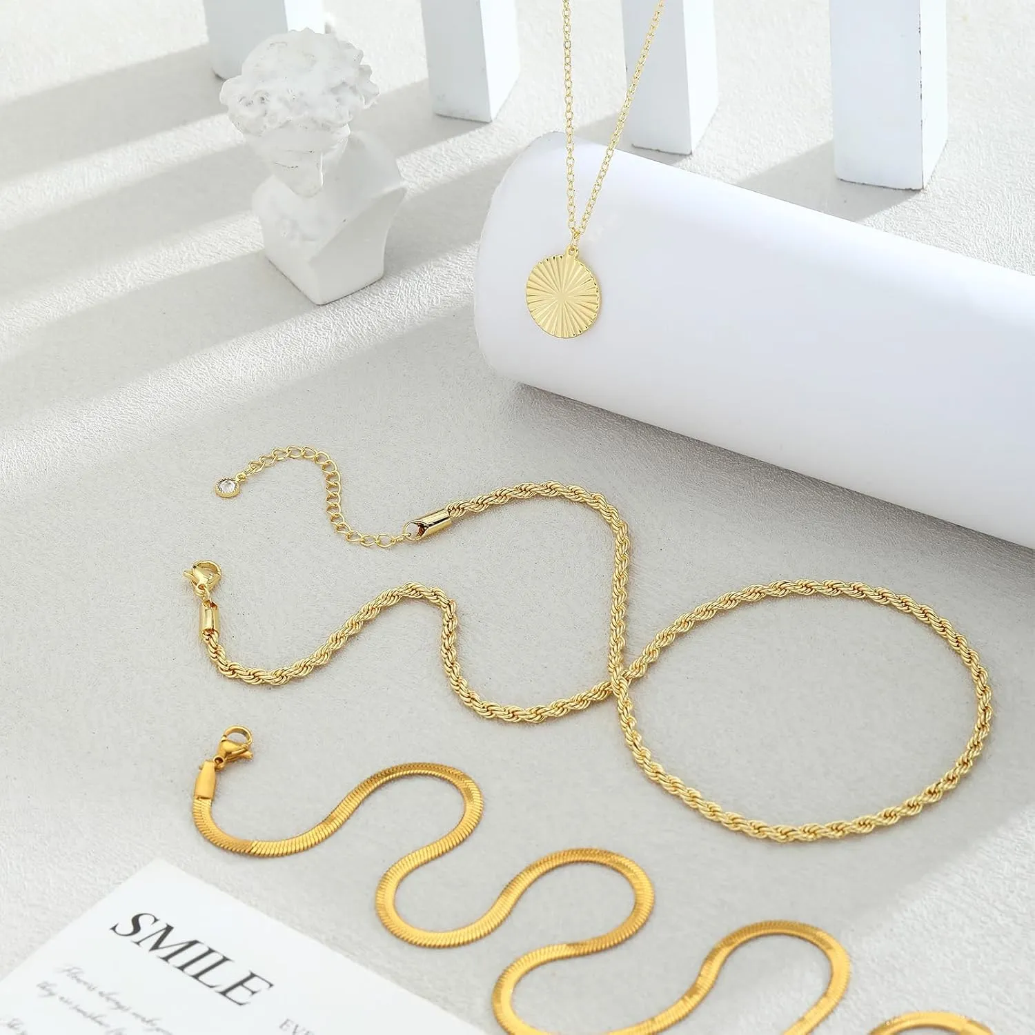 Layered Silver Necklaces for Women, Sterling Silver Stackable Stack Choker Necklaces Trendy Real Gold Plated Layering Disc Circle Pendant Chain Dainty Necklace Set Jewelry for Women