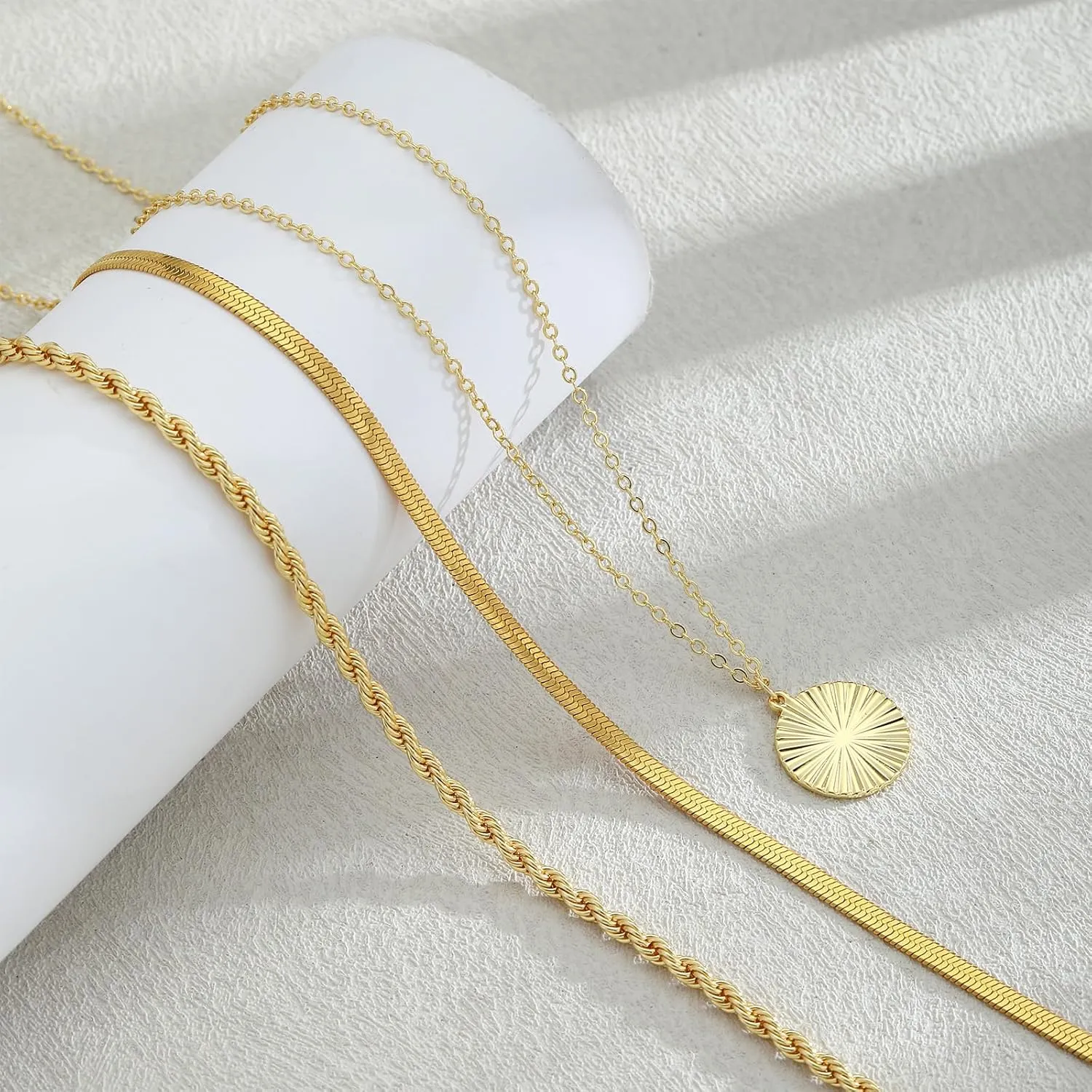 Layered Silver Necklaces for Women, Sterling Silver Stackable Stack Choker Necklaces Trendy Real Gold Plated Layering Disc Circle Pendant Chain Dainty Necklace Set Jewelry for Women