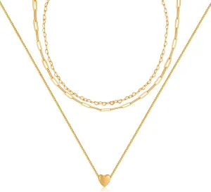 Layering Necklace for Women 14K Gold Plated Paper clip Chain Necklace Trendy Minimalist heart choker necklace Jewelry