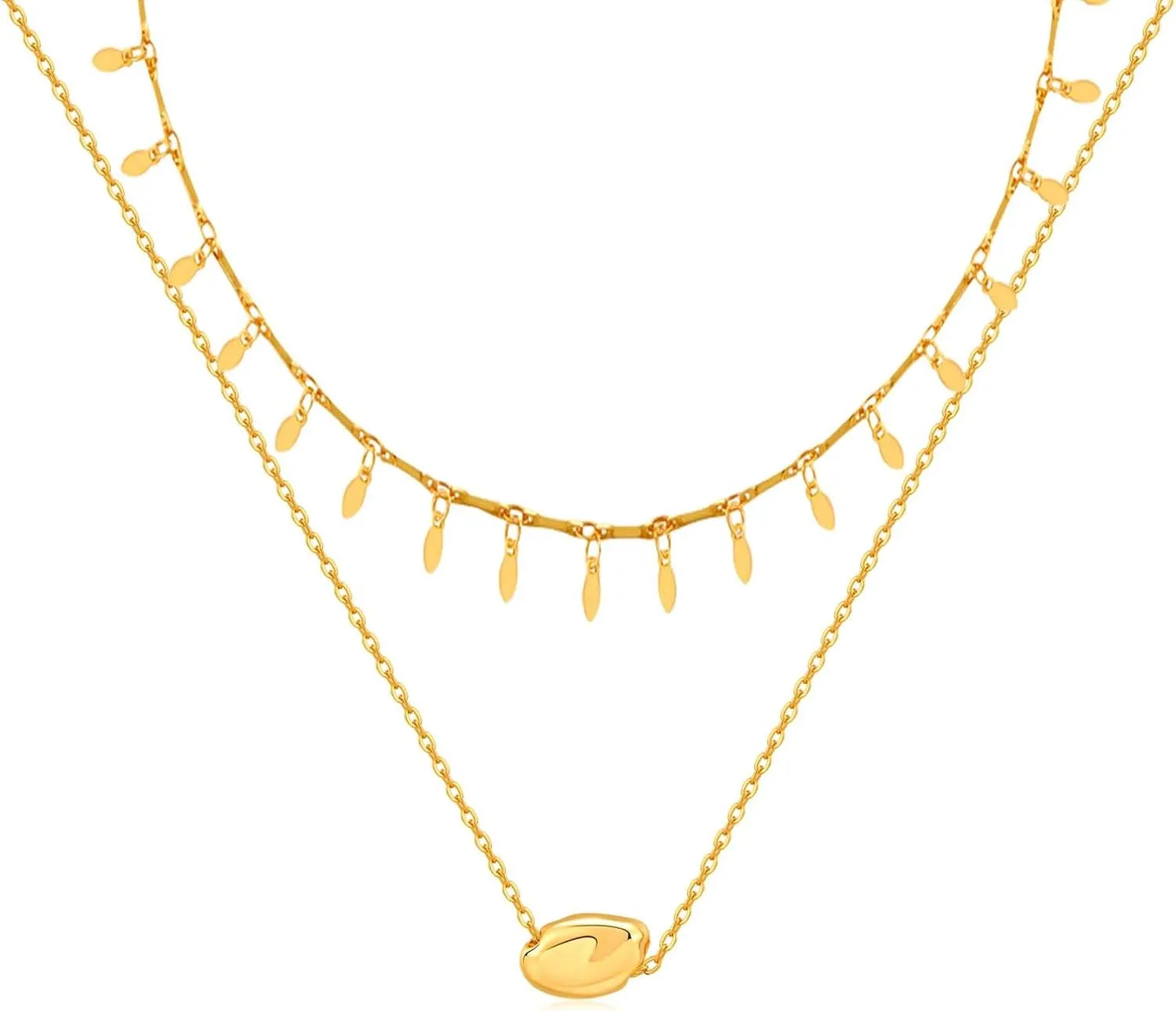 Layering Necklaces for Women 14k Gold Plated Pendant Necklace Minimalist Gold Small Ring Disc Choker Necklace Jewelry