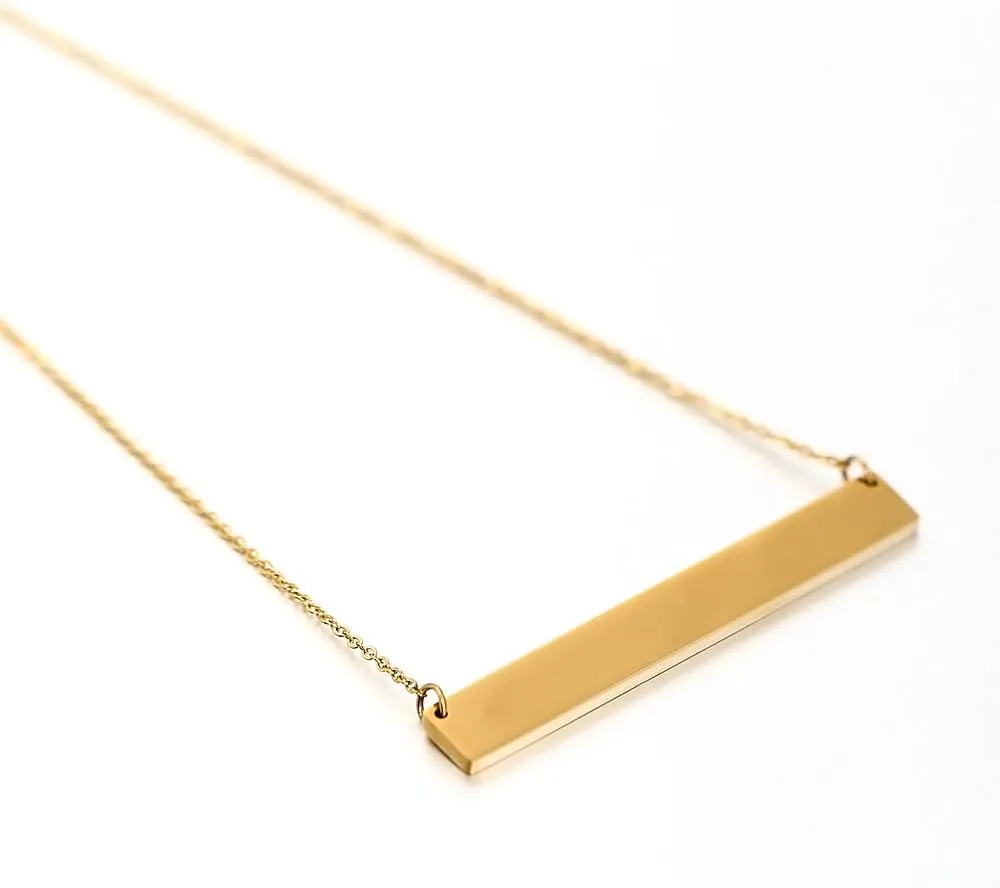 Lazycat Name Bar 18K Plated Bar Necklace,Engravable Name or Blessings Necklace