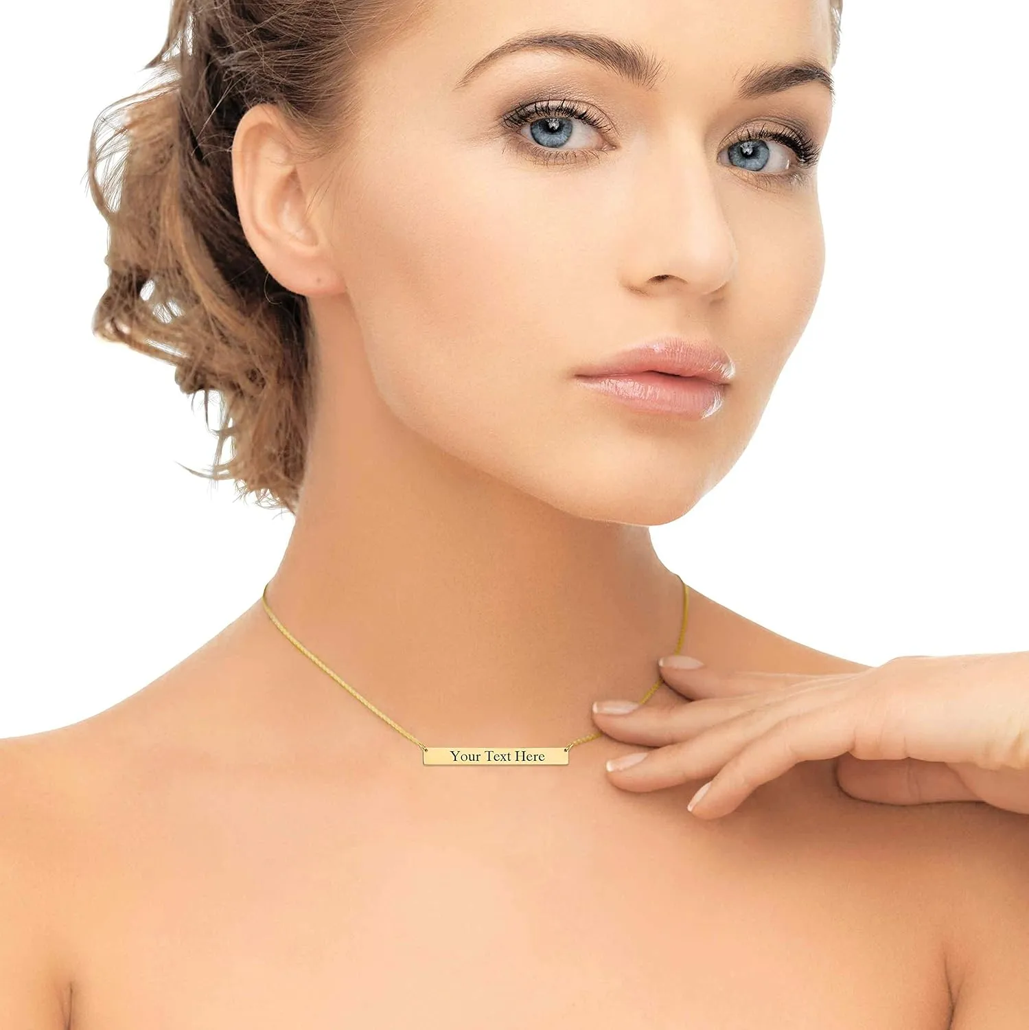 Lazycat Name Bar 18K Plated Bar Necklace,Engravable Name or Blessings Necklace