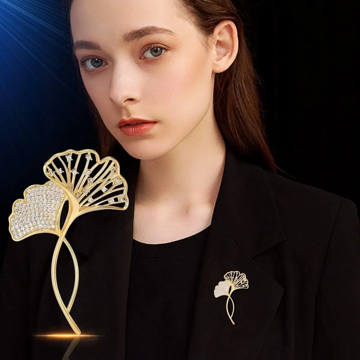 Leaf Leaves Brooch Pin Rhinestone Austrian Crystal Pearl Brooches 18k Gold Plated Lapel Pin Dress Accessories Birthday Graduation Jewelry Gift for Women Men