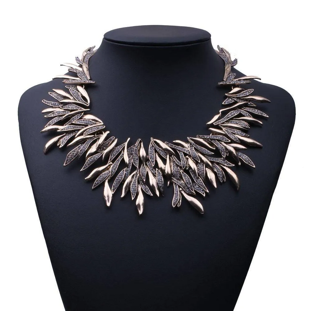 Leaf Metal Vintage Statement Necklaces, Maxi Collar