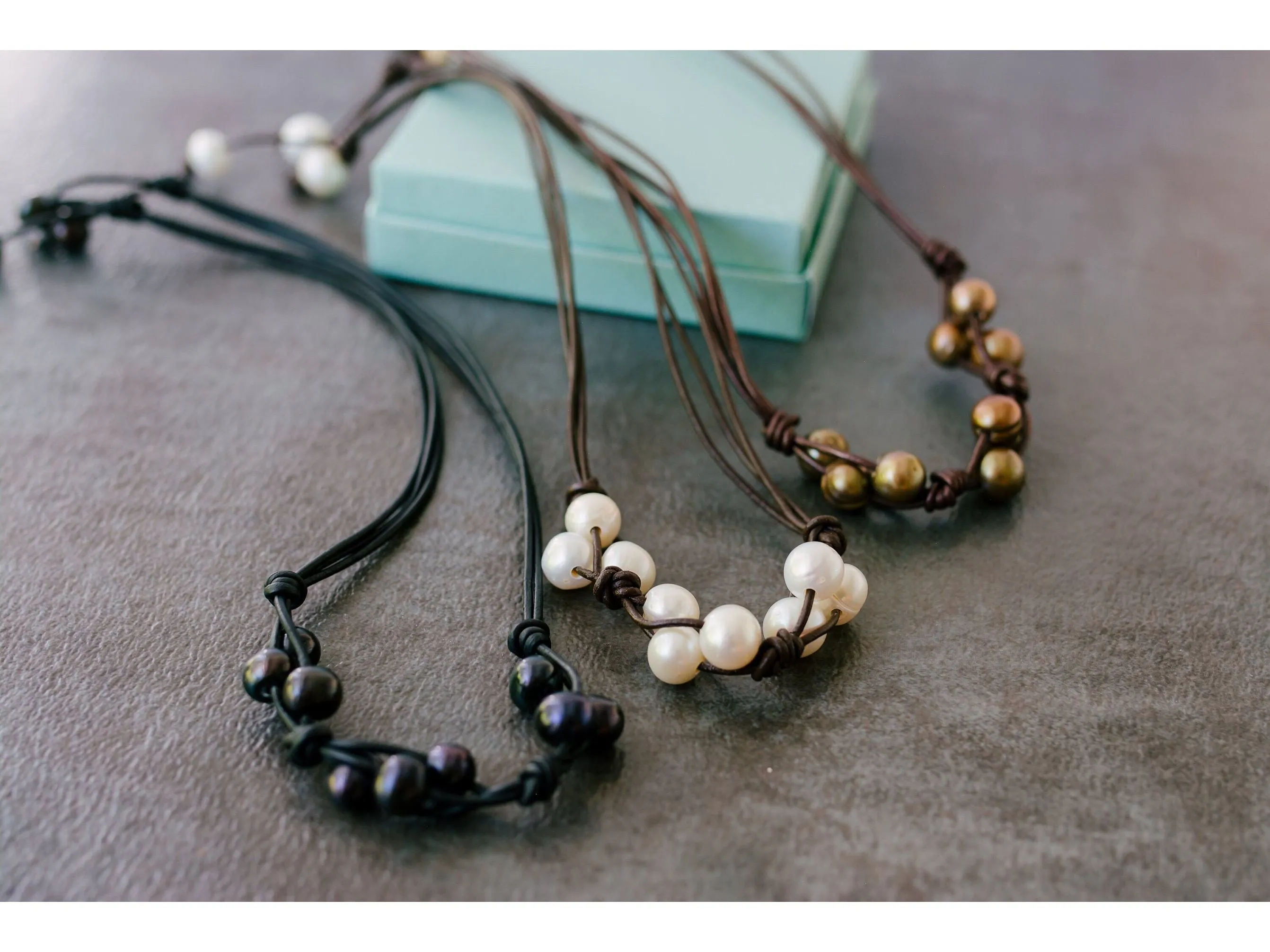 Leather and Pearl Cluster necklace