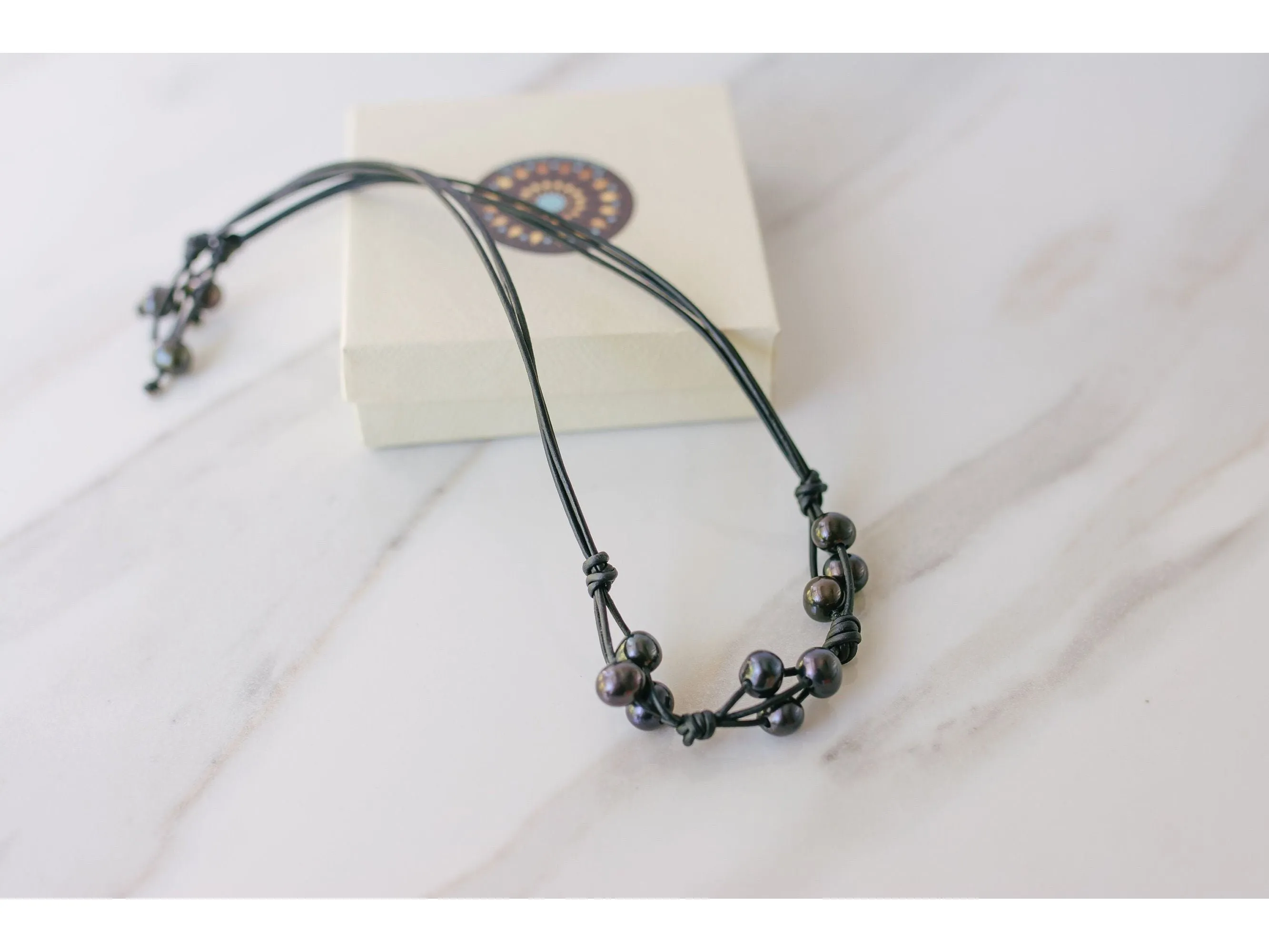 Leather and Pearl Cluster necklace
