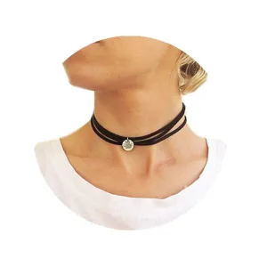 Leather Choker with Disc Fashion jewelry - Personalized Pendant Necklace - Summer Fashion
