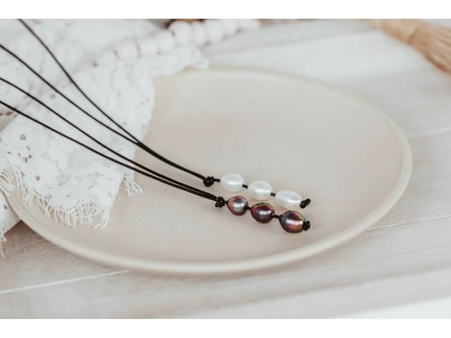 Leather Pearl lariat Y necklace