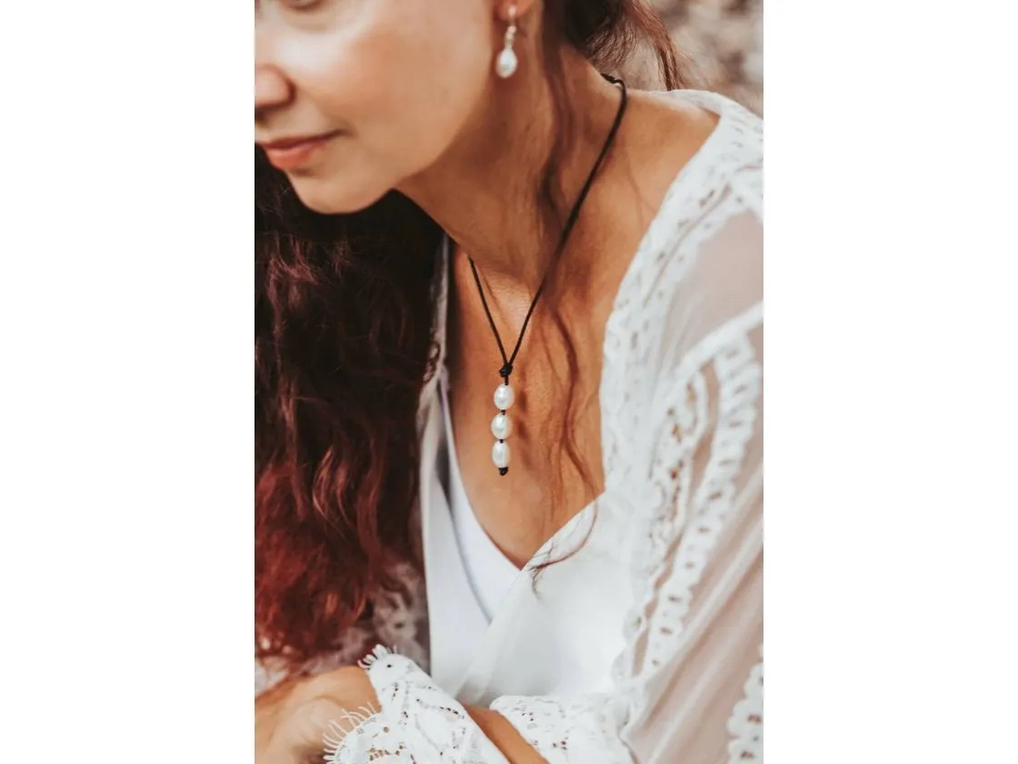 Leather Pearl lariat Y necklace
