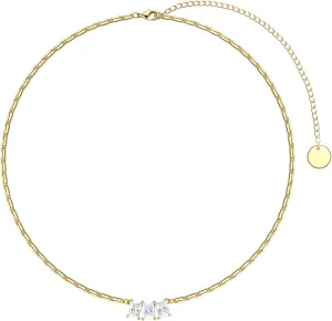 LecAit Dainty Choker Necklace 18k Gold Plated Diamond Pendant Necklaces three Cubic Zirconia Solitaire | Gold Necklaces for Women Original Design Jewelry