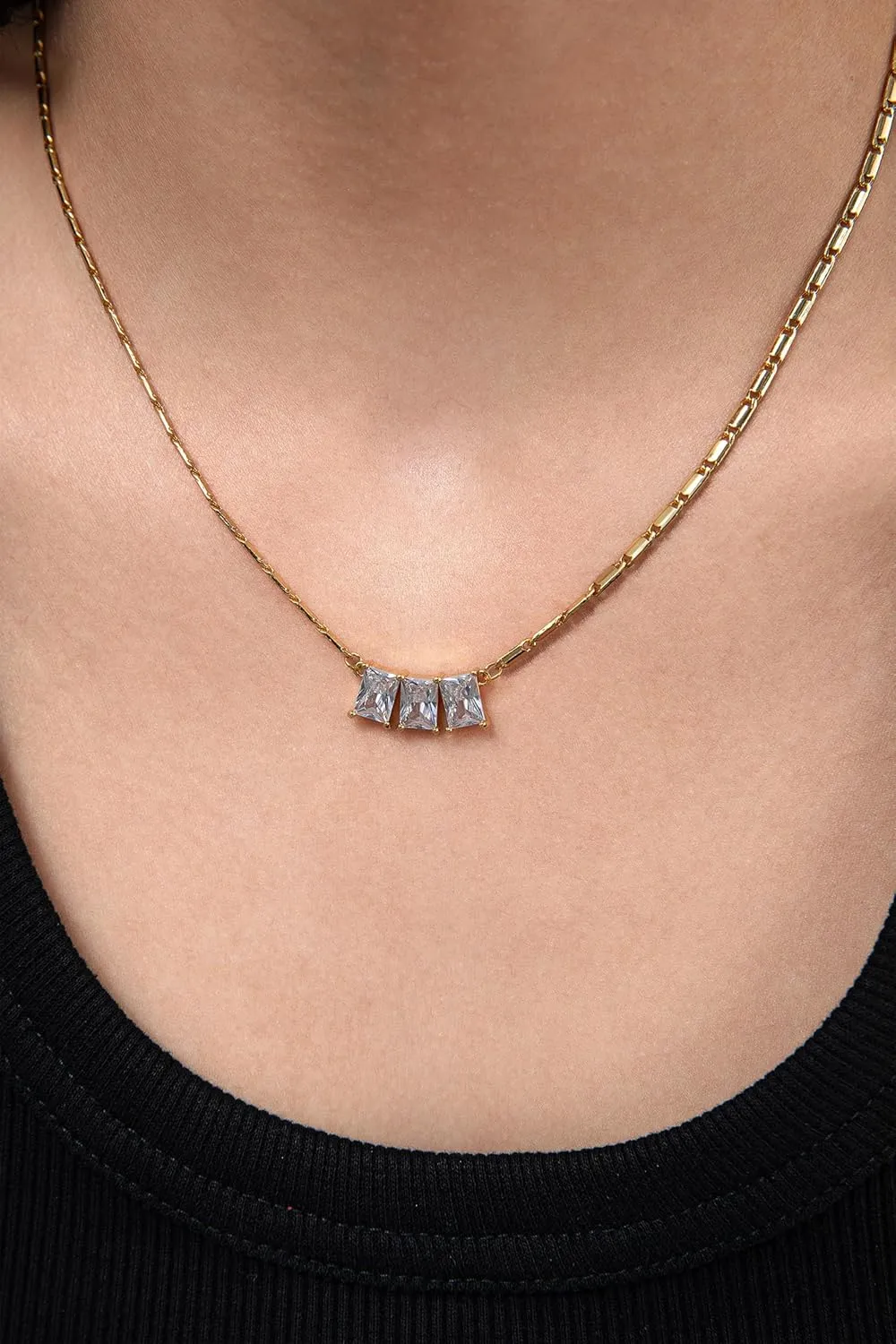 LecAit Dainty Choker Necklace 18k Gold Plated Diamond Pendant Necklaces three Cubic Zirconia Solitaire | Gold Necklaces for Women Original Design Jewelry