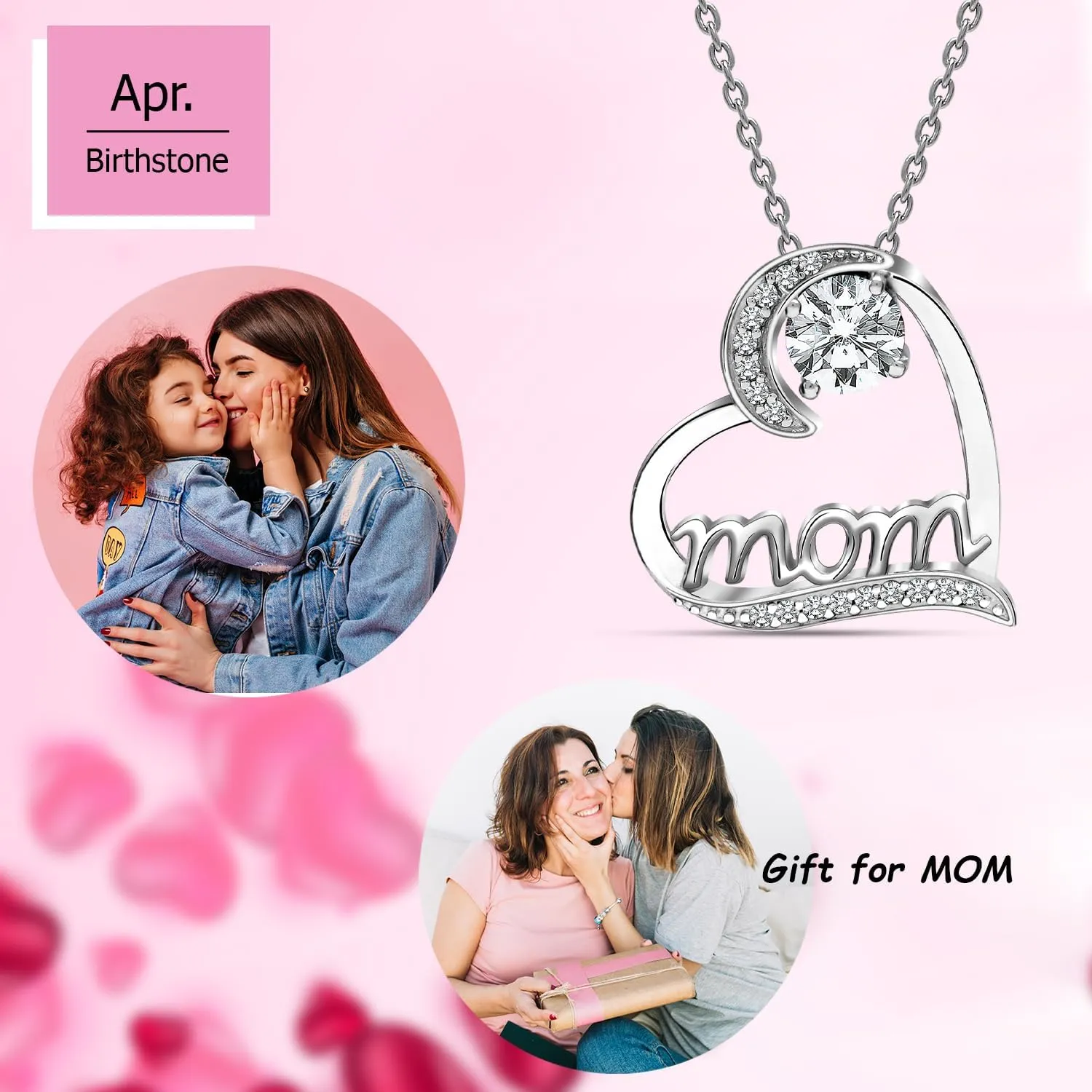 LeCalla 925 Sterling Silver Birthstone Necklace for Women | Love Heart Pendant Necklace Jewelry | CZ Heart Necklace Gifts for Mom Daughter Christmas Birthday