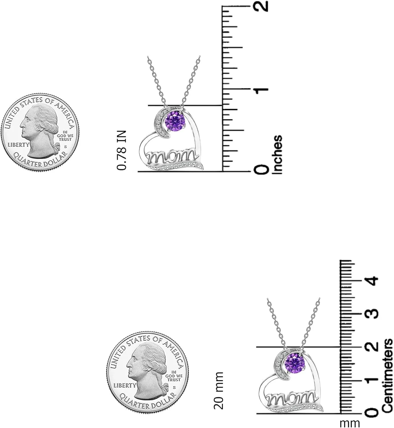 LeCalla 925 Sterling Silver Birthstone Necklace for Women | Love Heart Pendant Necklace Jewelry | CZ Heart Necklace Gifts for Mom Daughter Christmas Birthday