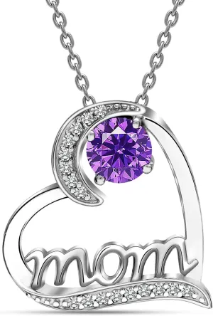 LeCalla 925 Sterling Silver Birthstone Necklace for Women | Love Heart Pendant Necklace Jewelry | CZ Heart Necklace Gifts for Mom Daughter Christmas Birthday