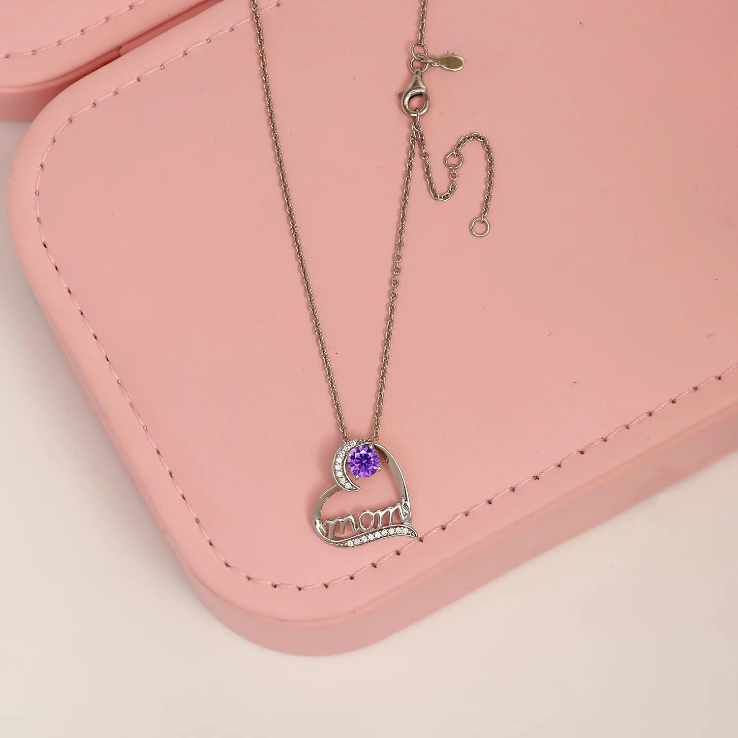 LeCalla 925 Sterling Silver Birthstone Necklace for Women | Love Heart Pendant Necklace Jewelry | CZ Heart Necklace Gifts for Mom Daughter Christmas Birthday