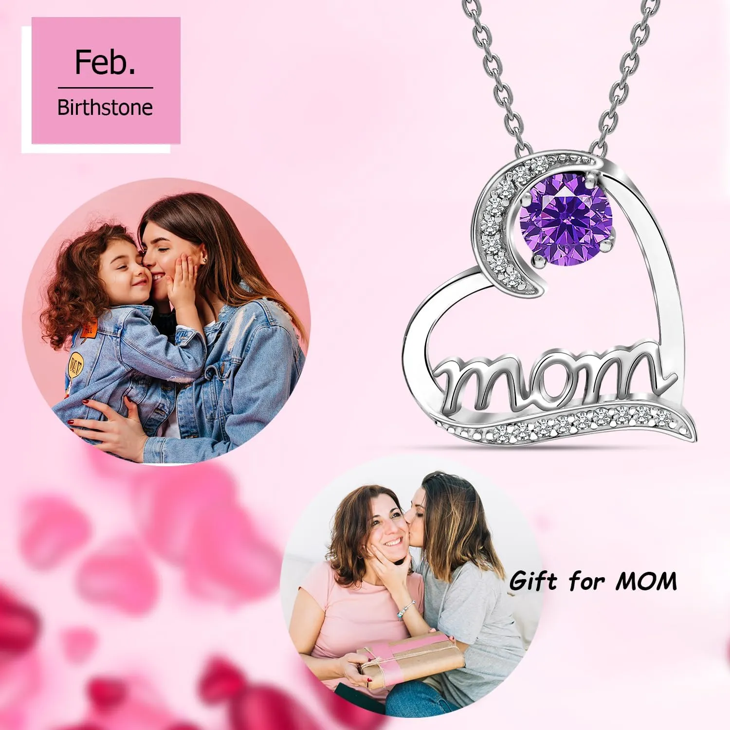 LeCalla 925 Sterling Silver Birthstone Necklace for Women | Love Heart Pendant Necklace Jewelry | CZ Heart Necklace Gifts for Mom Daughter Christmas Birthday