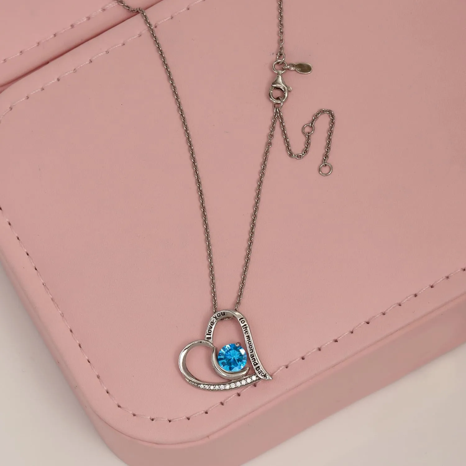 LeCalla 925 Sterling Silver Heart Pendant Necklace | Birthstone Necklace for Women | I Love You to The Moon and Back Love Heart Pendant Necklace for Women