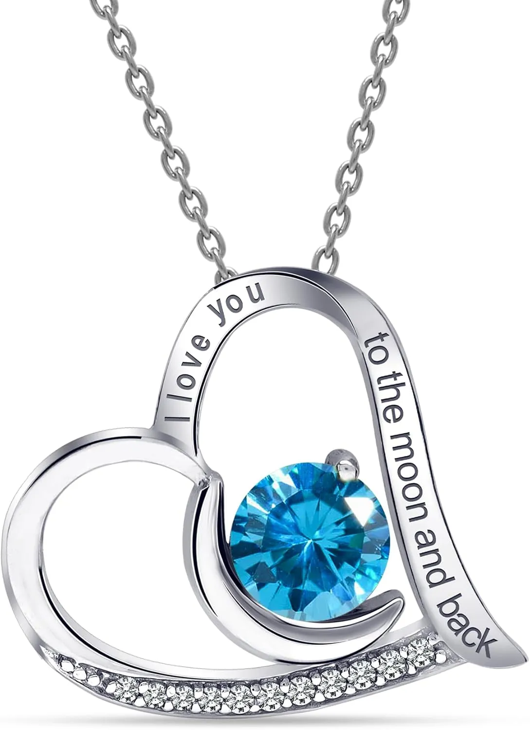 LeCalla 925 Sterling Silver Heart Pendant Necklace | Birthstone Necklace for Women | I Love You to The Moon and Back Love Heart Pendant Necklace for Women